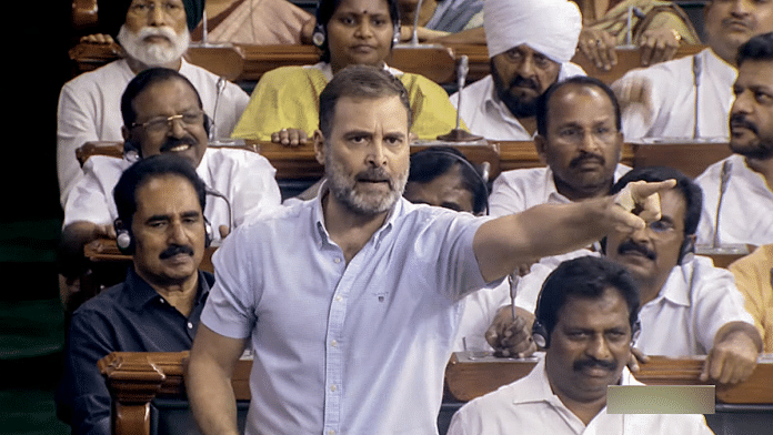 Congress MP Rahul Gandhi speaks in Lok Sabha on Manipur issue during the ongoing Monsoon session of Parliament | ANI/Sansad TV