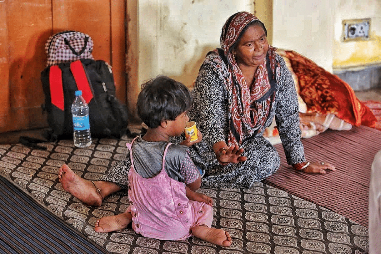 Mannu Devi, whose sons lost their homes in the landslide, at Ambedkar Bhawan | Praveen Jain | ThePrint