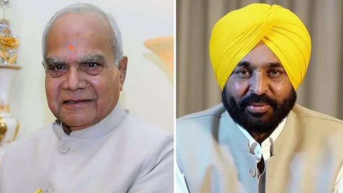 File photo of Punjab Governor Banwarilal Purohit and Chief Minister Bhagwant Mann | PTI