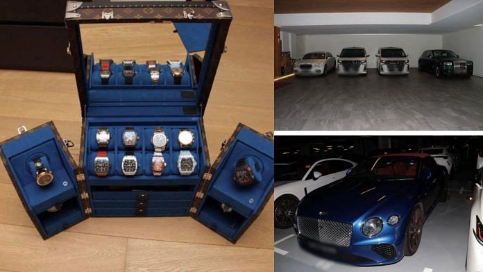 A view of watches and a combination picture shows luxury vehicles seized during a police raid in in Singapore on 16 August | Reuters