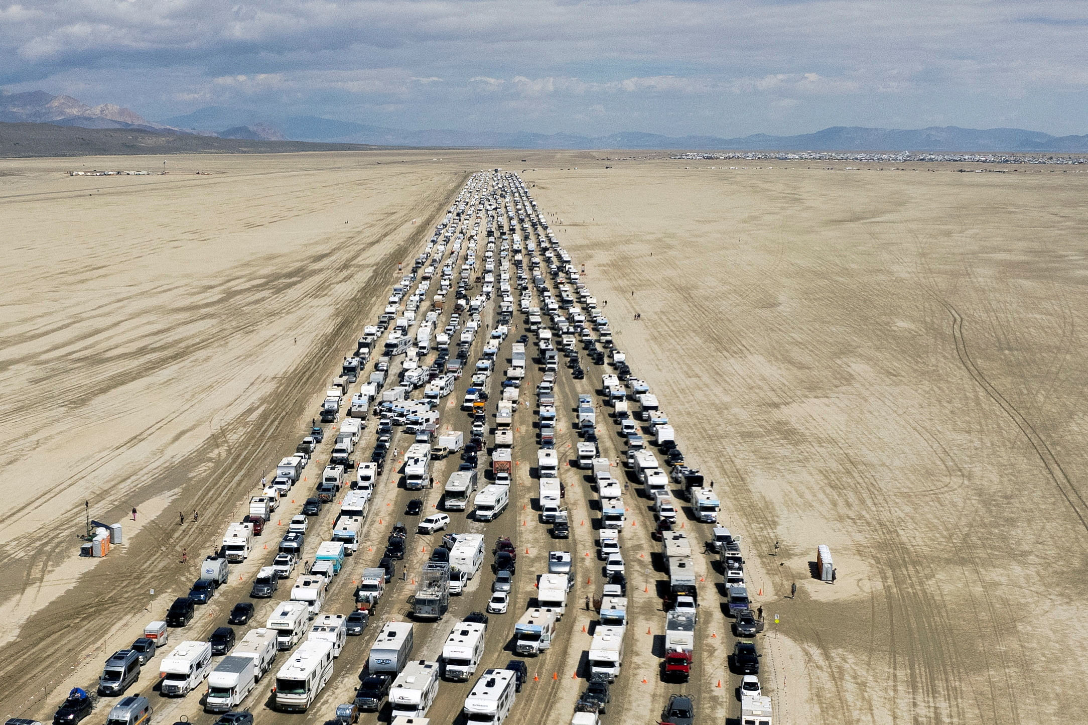 Vehicles are seen departing the Burning Man festival in Black Rock City, Nevada, US | Reuters/Matt Mills McKnight