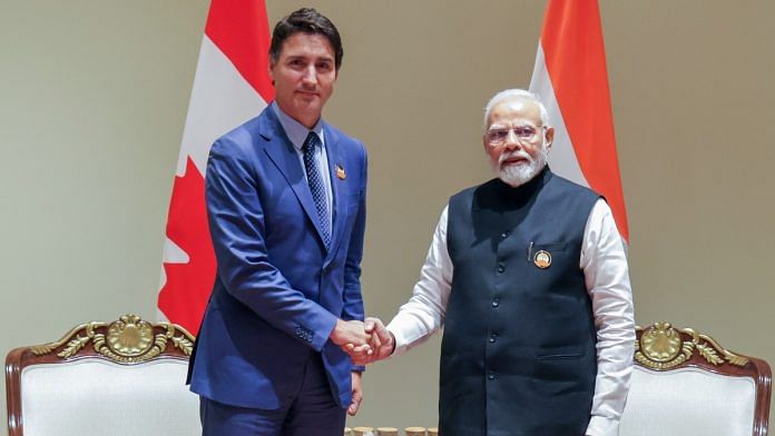 Prime Minister Narendra Modi meets Canadian PM Justin Trudeau on the margins of the G20 Leaders' Summit, in New Delhi on Sunday | ANI