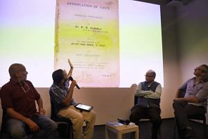 In the panel, from left to right -- Sharon Rotbard, Navayana publisher S, Anand, JNU professor Y.S. Alone and artist Achia Anzi | Photo: Manisha Mondal, ThePrint