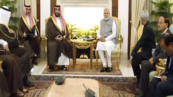 PM Narendra Modi with Saudi Arabia Crown Prince Mohammed bin Salman Al Saud (Photo/ANI)