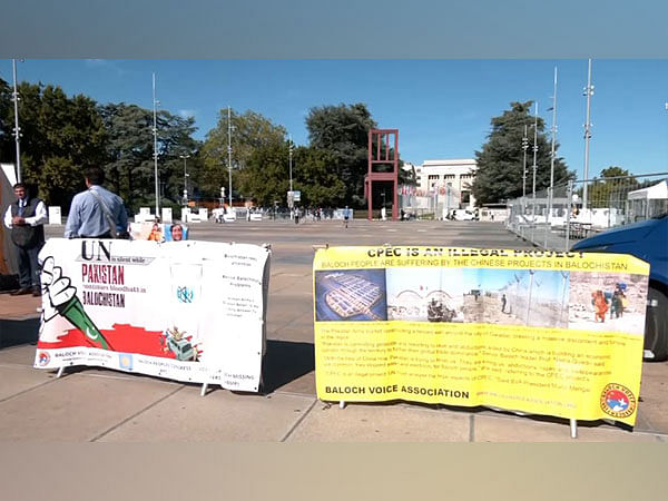 Banner exhibition outside UNHRC highlights human rights violations in Balochistan
