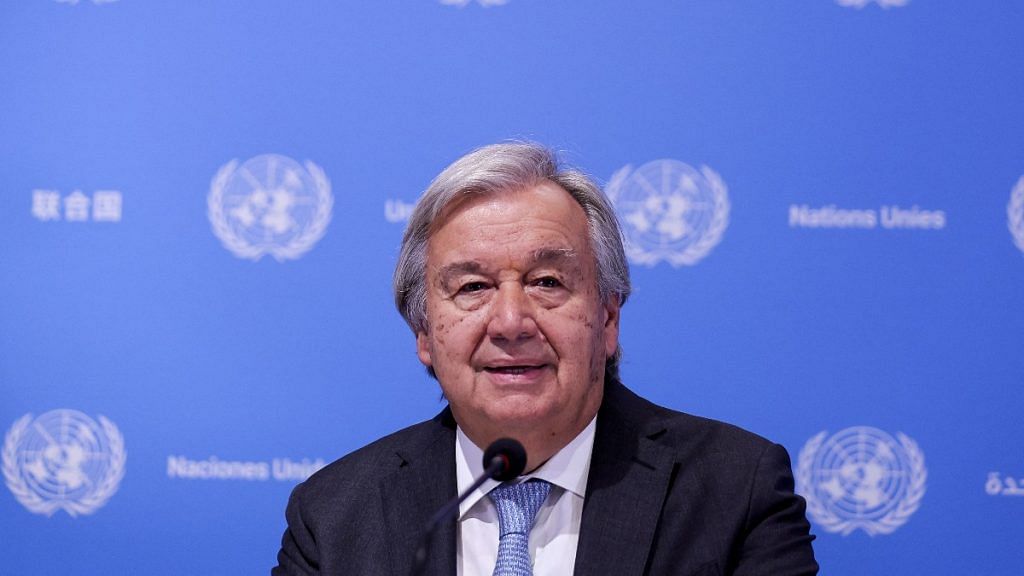 UN Secretary-General Antonio Guterres holds a press conference, ahead of the G20 Summit in New Delhi, on 8 September 2023 | Reuters