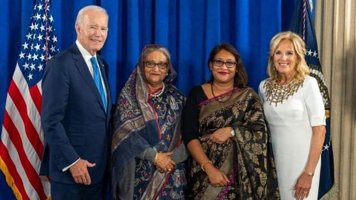 Representational image | Joe and Jill Biden (far left and far right) with Sheikh Hasina and her daughter Saima Wazed | Awami League @albd1971/X