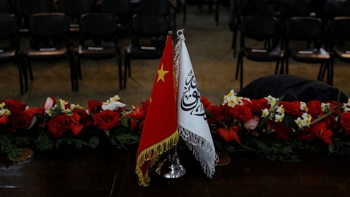 The flags of China and the Islamic Emirate of Afghanistan displayed during a news conference held in Kabul | Reuters file