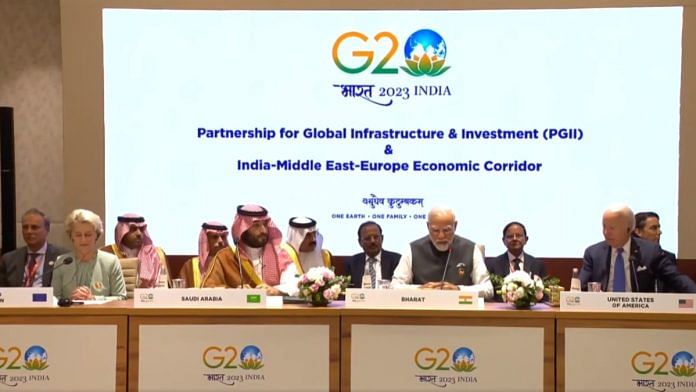 PM Narendra Modi addressing 'Partnership for Global Infrastructure & Investment' event during G20 Summit in New Delhi, Saturday | Twitter @narendramodi