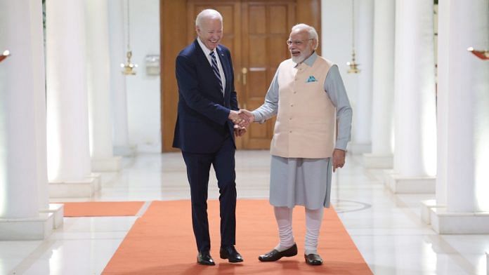 PM Narendra Modi with US President Joe Biden at 7, Lok Kalyan Marg | X/@NarendraModi