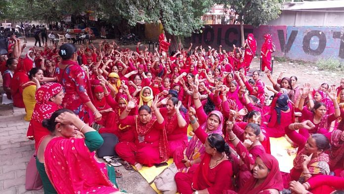ASHA workers in Haryana have been on strike since 8 August. Seen here, a protest in Gurugram | By special arrangement