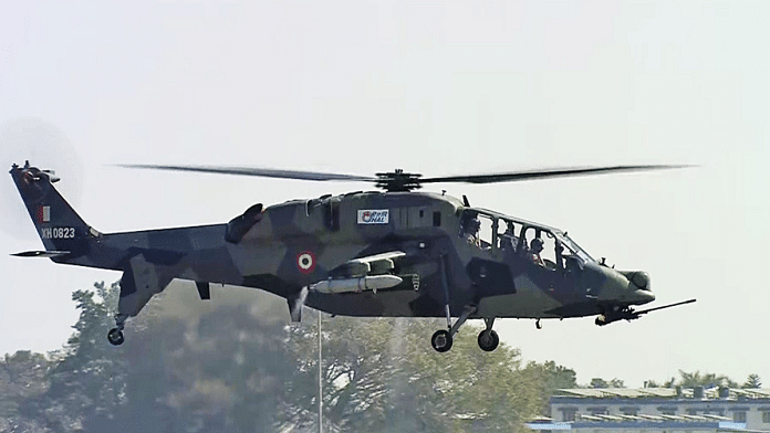 File photo of Light Combat Helicopter 'Prachand' at the 14th edition of Aero India 2023, at Air Force Station, Yelahanka, in Bengaluru | ANI