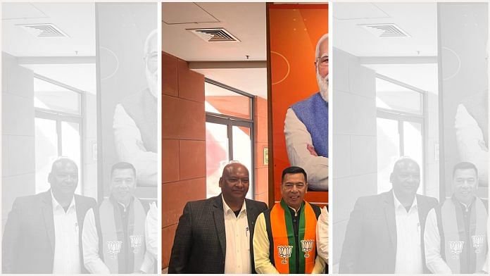 Meghalaya BJP president Ernest Mawrie (L) and former Mawsynram MLA H.M. Shangpliang (R) | Twitter @ErnestMawrie