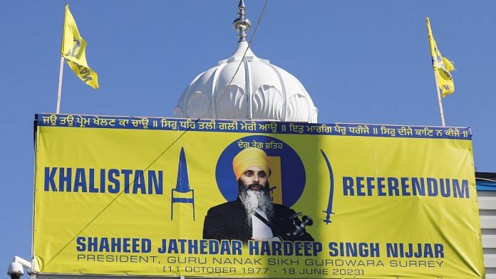 A sign outside the Guru Nanak Sikh Gurdwara temple is seen after the killing of Sikh leader Hardeep Singh Nijjar, in Surrey, British Columbia, Canada | Reuters
