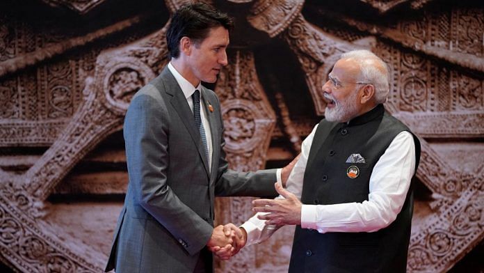 PM Narendra Modi welcomes Canada PM Justin Trudeau upon his arrival at Bharat Mandapam convention center for the G20 Summit, in New Delhi | File photo: Evan Vucci/Pool via Reuters