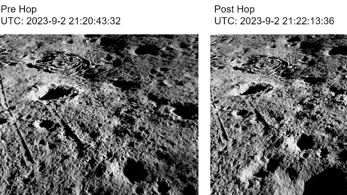 Pre and post hop images from Lander Imager-1 camera | Photo: X, @isro