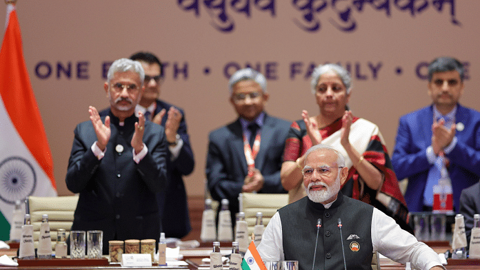 Prime Minister Narendra Modi at Session-2 on 'One Family' during G20 Summit at the Bharat Mandapam in New Delhi | PTI