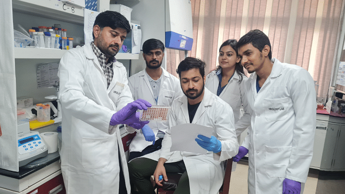 (L_R) IISER (Bhopal) researchers Ajit Chande, Rishikesh Dalavi, Vipin Bhardwaj, Aditi Choudhary, and Aman Singh in their laboratory | Credit: IISER (Bhopal)
