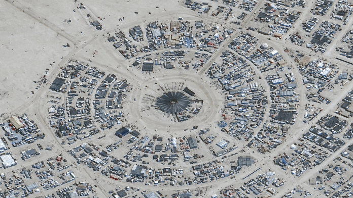 A satellite view shows the center camp during the 2023 Burning Man festival | Handout via Reuters/File photo