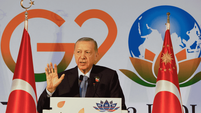 Turkish President Tayyip Erdogan attends a press conference on the sidelines of the G20 Summit in New Delhi | Reuters