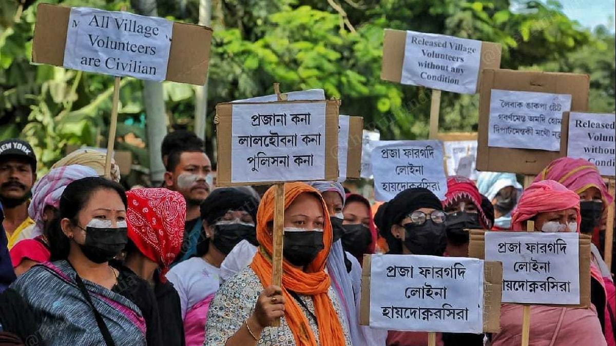 Protestors demand the release of the five men. They received bail Friday | Photo: Praveen Jain | ThePrint