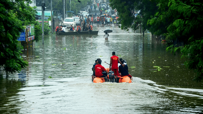 File photo of rescue operations at a waterlogged street in Nagpur | ANI