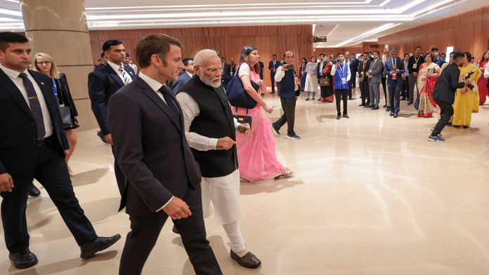 PM Narendra Modi with French President Emmanuel Macron in New Delhi | X/@narendramodi
