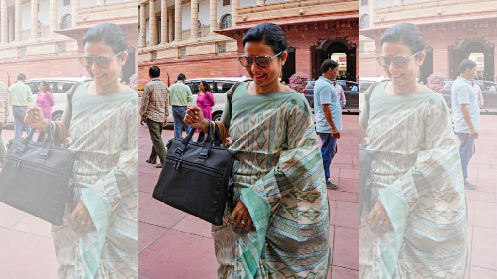 TMC MP Mahua Moitra at the Parliament House complex during a special session, in New Delhi, Wednesday | PTI photo