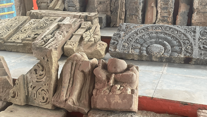 Remains of an ancient temple that were found at Shri Ram Janmabhoomi site in Ayodhya, according to Shri Ram Janmabhoomi Teerth Kshetra Trust general secretary Champat Rai | Pic credit: X/@ChampatRaiVHP