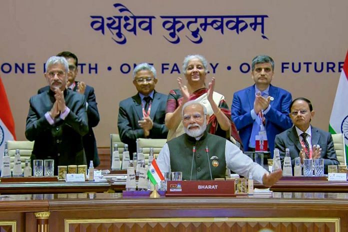 PM Modi after the announcement of adoption of G20 Leaders’ Summit Declaration | Representational image | ANI