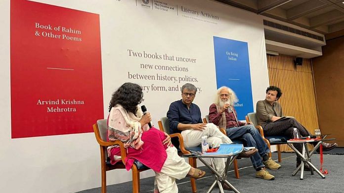 From left to right: Publisher, Westland Books, Karthika VK; authors Amit chaudhuri and Arvind Krishna Mehrotra and moderator Saikat Majumdar at IIC during the launch of the Literary activism series | Special arrangement