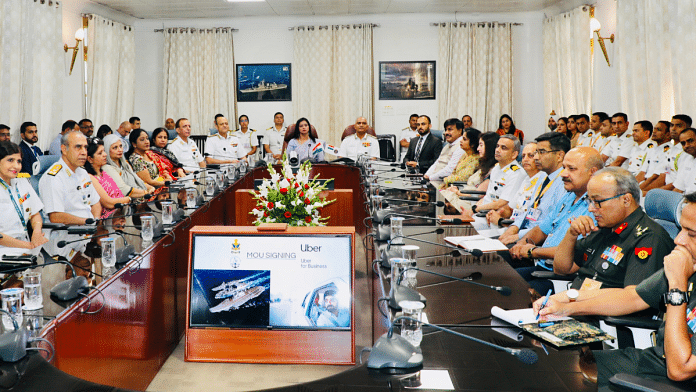 Chief of Navy Staff with other personnel during the signing of MoU with Uber officials | By special arrangement