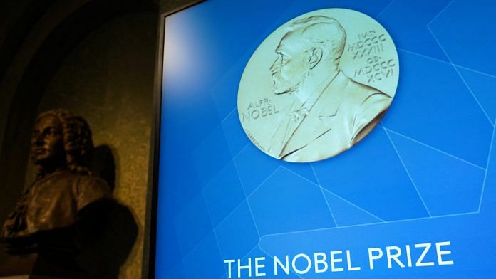 A view of a screen inside the Royal Swedish Academy of Sciences, where the Nobel Prize in Chemistry is announced, in Stockholm, Sweden | Reuters
