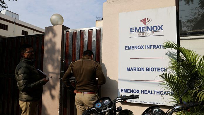 Police is seen at the gate of an office of Marion Biotech, a healthcare and pharmaceutical company and a part of the Emenox Group, whose cough syrup has been linked to the deaths of children in Uzbekistan, in Noida, India | Reuters