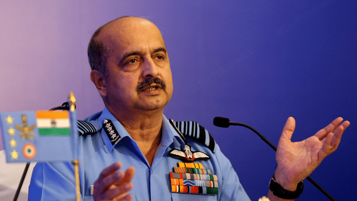 Chief of Air Staff Air Chief Marshal V. R. Chaudhari addressing a press conference in New Delhi Tuesday | Suraj Singh Bisht | ThePrint