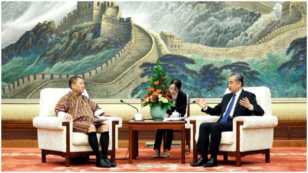 Bhutan's Foreign Minister Tandi Dorji with his Chinese counterpart Wang Yi in Beijing Monday | Courtesy: Chinese Foreign Ministry