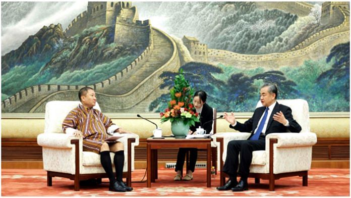 Bhutan's Foreign Minister Tandi Dorji with his Chinese counterpart Wang Yi in Beijing Monday | Courtesy: Chinese Foreign Ministry