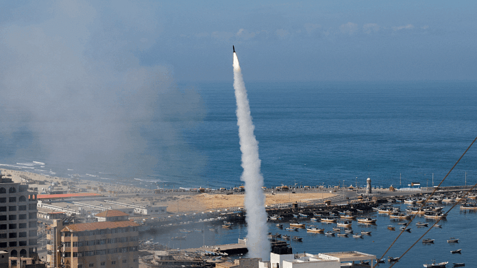 Representational image | A rocket fired by Palestinian militants into Israel, in Gaza City | Reuters