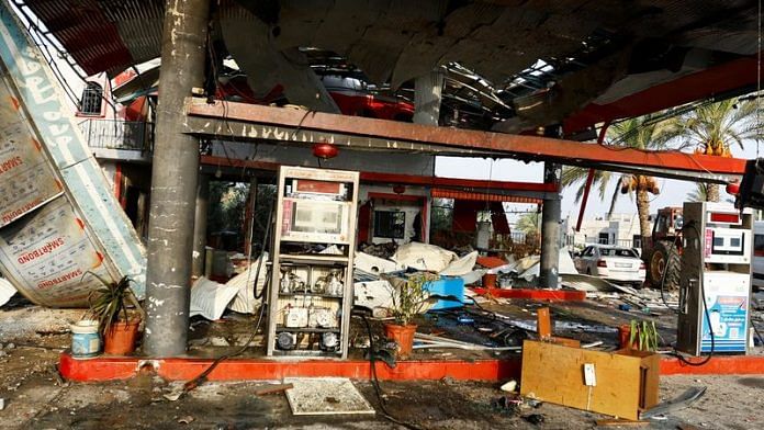 A general view of a petrol station hit in an Israeli strike in Khan Younis in the southern Gaza Strip, on 24 October 2023 | Reuters