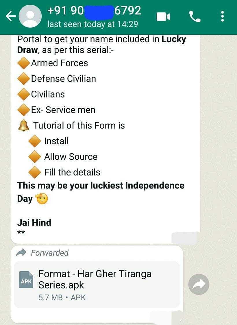 Screenshot of WhatsApp chat recovered from affected device | By special arrangement