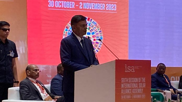 Union power and new and renewable energy minister R.K. Singh at the press conference for the sixth session of the ISA assembly, in Delhi Tuesday | Keshav Padmanabhan | ThePrint
