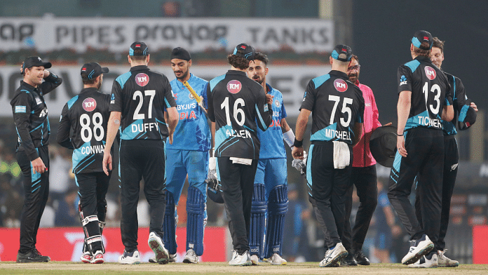 File photo of India and New Zealand players greeting each other after the 1st T20I match in Ranchi | Representational image | ANI