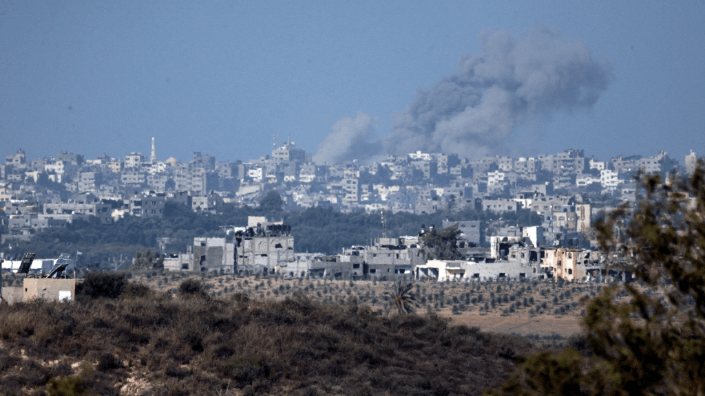 Destroyed buildings in the Gaza Strip as seen from Israel's border, in southern Israel, Sunday | Reuters