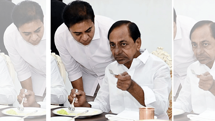 File photo of Telangana Chief Minister K Chandrashekar Rao with his son and minister KT Rama Rao in Hyderabad | ANI