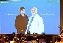 Katalin Kariko and Drew Weissman win the 2023 Nobel Prize in Physiology or Medicine at the Karolinska Institute in Stockholm, Sweden, on 2 October 2023 | TT News Agency/via Reuters