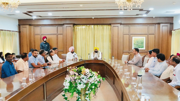 The meeting chaired by Punjab Chief Minister Bhagwant Mann held in Punjab Bhawan in Chandigarh Sunday | By special arrangement