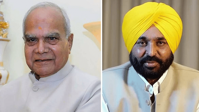 File photo of Punjab Governor Banwarilal Purohit and Chief Minister Bhagwant Mann | PTI