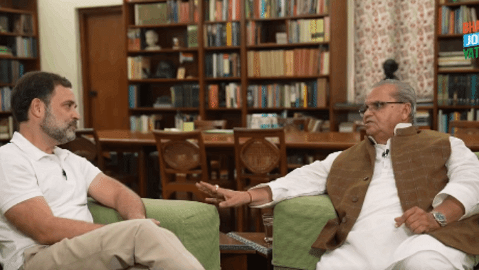 A screengrab of the Rahul Gandhi-Satyapal Malik interview | X: @INCIndia