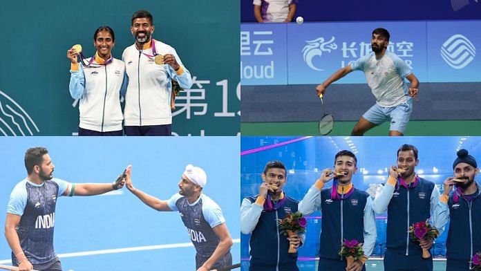 (Clockwise from top left) Rohan Bopanna and Rutuja Bhosale; Kidambi Srikanth; Saurav Goshal, Abhay Singh, Mahesh Mangaonkar and Harinder Sandhu; and Harmanpreet Singh with Mandeep Singh | X: @Media_SAI