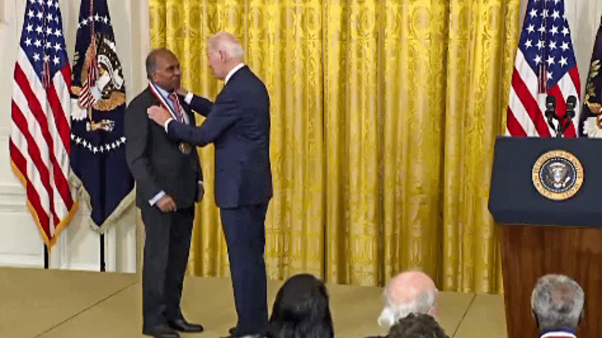 US President Joe Biden confers the National Medal of Technology and Innovation on Indian American scientist Subra Suresh, in Washington DC on Tuesday | ANI